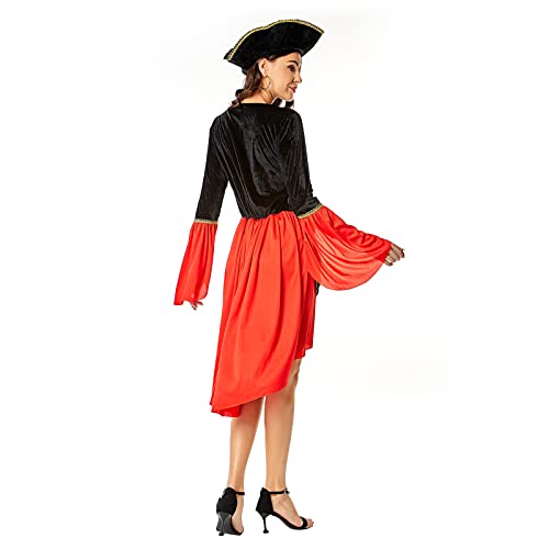 Faynore Pirate Costume for Women Halloween Pirate Role Play Costume Dress-Up Set with Hat Buccaneer Cosplay Fancy Dress