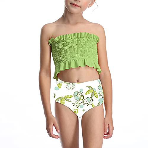 Faynore Girls' Flounce High Waisted Bikini Set Floral Print 2 Piece Swimsuits Falbala Bandeau Bikini Top Beach Bathing Suits
