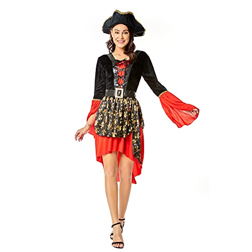 Faynore Pirate Costume for Women Halloween Pirate Role Play Costume Dress-Up Set with Hat Buccaneer Cosplay Fancy Dress